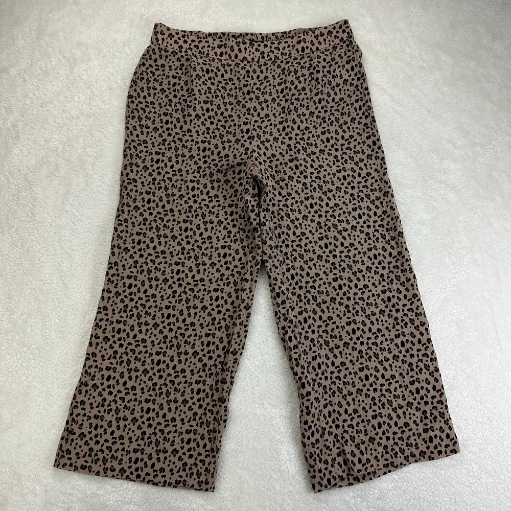 J.Crew Wide-leg Silk Leopard Print Pants Womens 12 Cropped Brown Elastic Waist